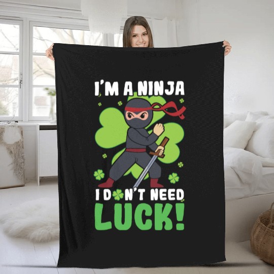 Kid Ninja Luck Japan Clover Saint Patrick Day Fleece Blankets