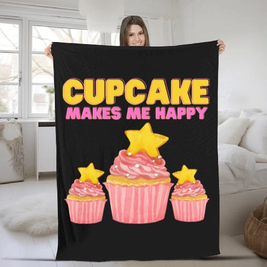cupcake makes me happy Fleece Blankets