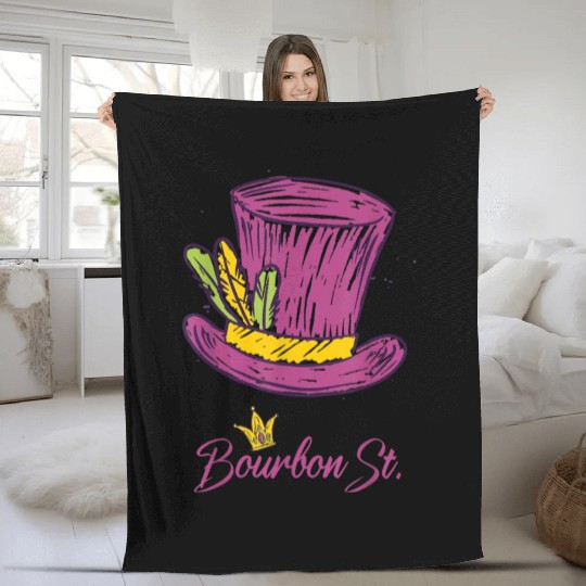 Bourbon Street Mardi Gras New Orleans French Quart Fleece Blankets