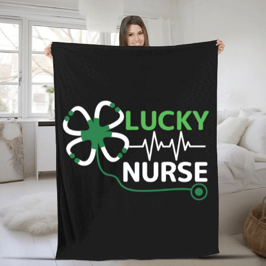 Saint Patrick Day Clover Lucky Nurse Fleece Blankets