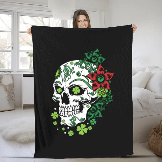 Sugar Bone Floral Shamrock Saint Patrick Day Fleece Blankets