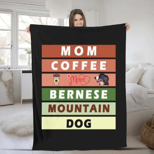 I love mom coffee and my bernese mountain dog Fleece Blankets