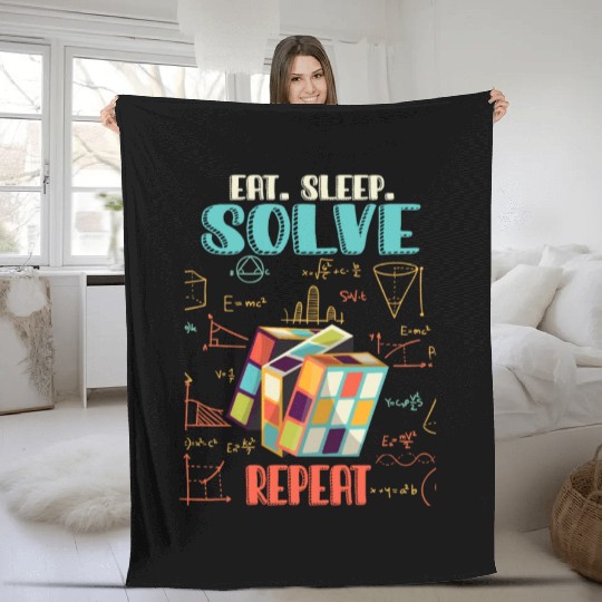 Eat Sleep Solve Repeat Math Speed Cubing Genie Fleece Blankets