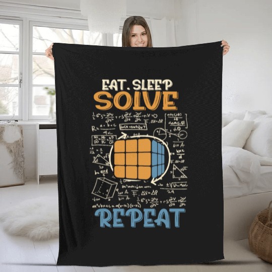 Eat Sleep Solve Repeat Math Speed Cubing Genie Fleece Blankets