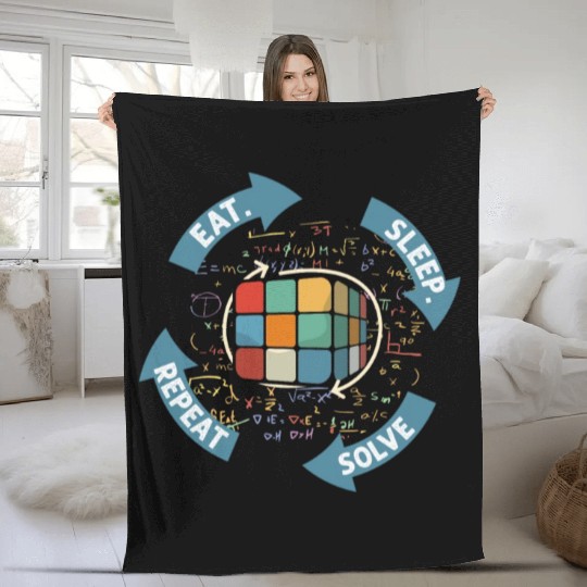 Eat Sleep Solve Repeat Math Speed Cubing Genie Fleece Blankets