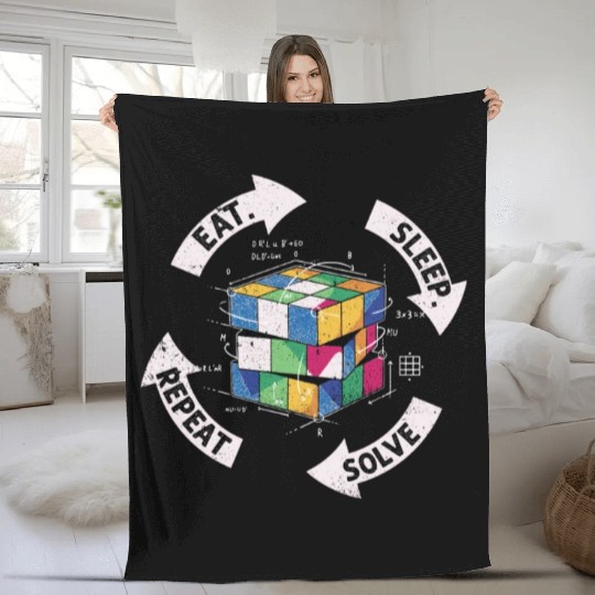 Eat Sleep Solve Repeat Math Speed Cubing Genie Fleece Blankets