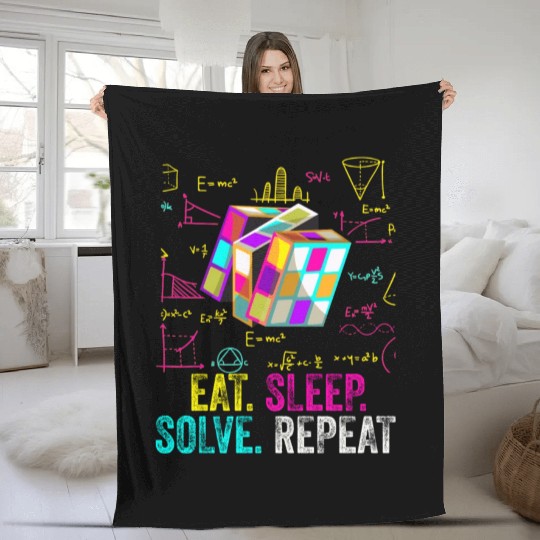 Eat Sleep Solve Repeat Math Speed Cubing Genie Fleece Blankets