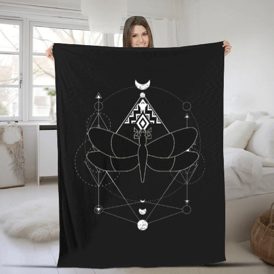 Minimalist Insect Celestial Dragonfly Sacred Geome Fleece Blankets
