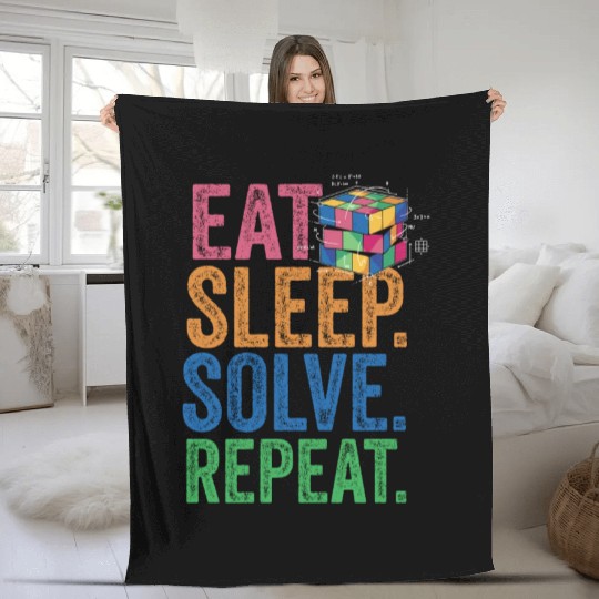 Eat Sleep Solve Repeat Math Speed Cubing Genie Fleece Blankets