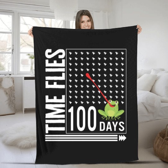 School Fleece Blankets, Time Flies 100 Days Frog Eating Fly