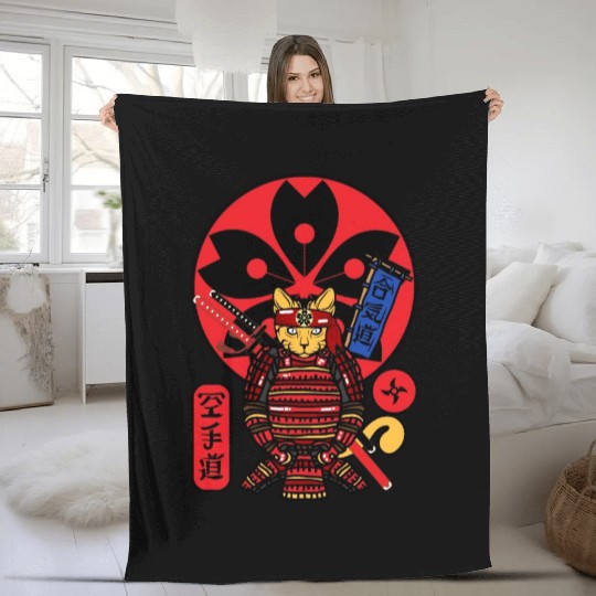 Samurai Cat Fleece Blankets