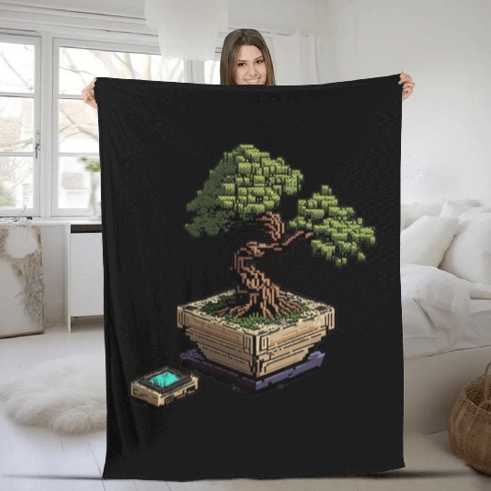 8 Bit Bonsai Tree Fleece Blankets
