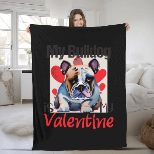 My bulldog is my valentine, pit bull dog lovers. Fleece Blankets