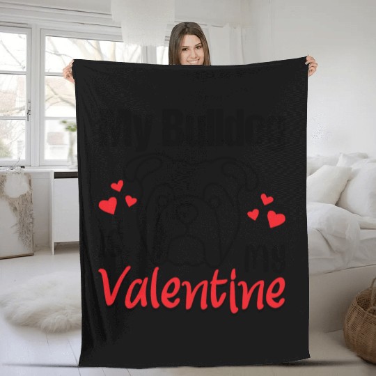 My bulldog is my valentine, pit bull dog lovers. Fleece Blankets