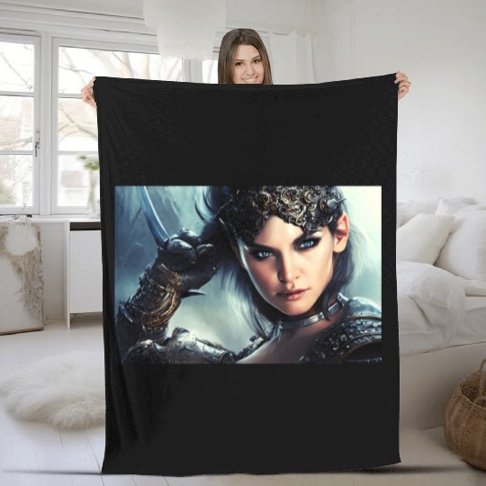 Warrior princess wearing gothic plate fantasy art Fleece Blankets