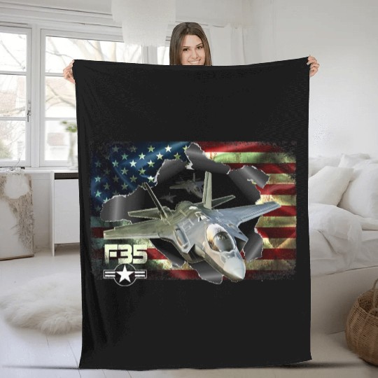 F 35 Lightning Air Force Military Veteran Pride US Fleece Blankets