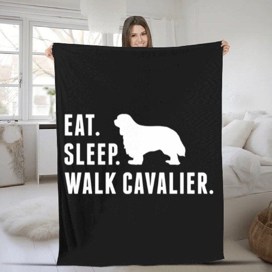 Eat Sleep Walk Cavalier King Charles Spaniel Fleece Blankets