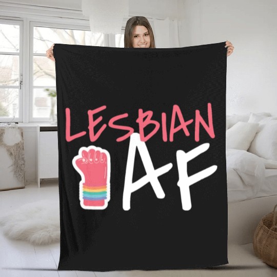 Lesbian AF LGBT Graffiti Fist Pride Colors Fleece Blankets