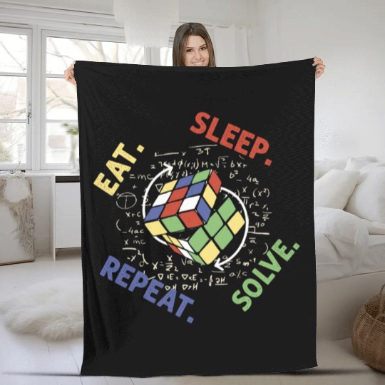 Eat Sleep Solve Repeat Math Speed Cubing Genie Fleece Blankets
