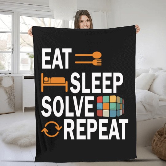Eat Sleep Solve Repeat Math Speed Cubing Genie Fleece Blankets