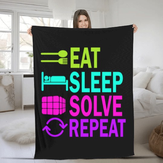 Eat Sleep Solve Repeat Math Speed Cubing Genie Fleece Blankets