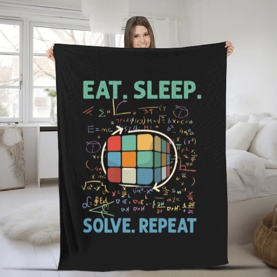 Eat Sleep Solve Repeat Math Speed Cubing Genie Fleece Blankets