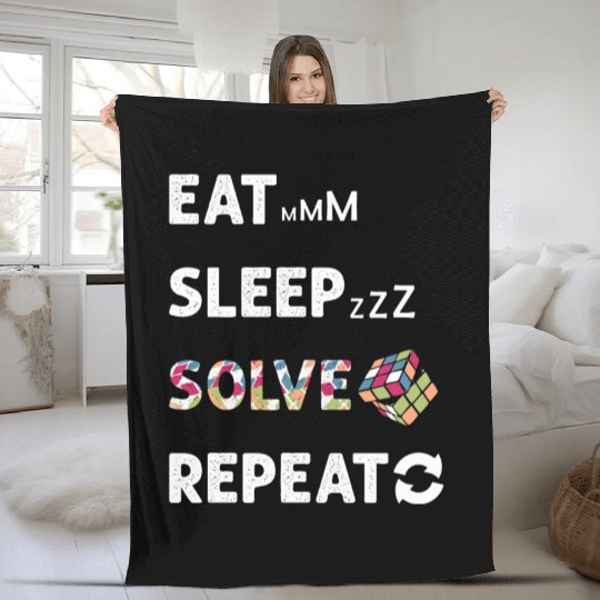 Eat Sleep Solve Repeat Math Speed Cubing Genie Fleece Blankets