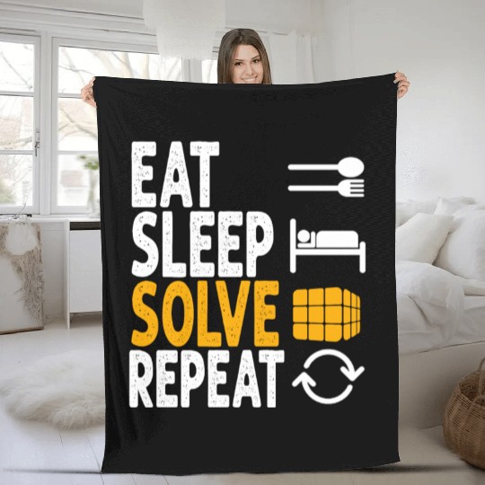 Eat Sleep Solve Repeat Math Speed Cubing Genie Fleece Blankets