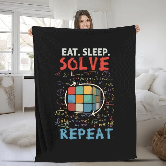 Eat Sleep Solve Repeat Math Speed Cubing Genie Fleece Blankets