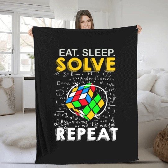 Eat Sleep Solve Repeat Math Speed Cubing Genie Fleece Blankets