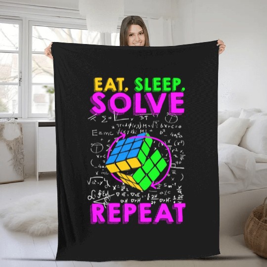 Eat Sleep Solve Repeat Math Speed Cubing Genie Fleece Blankets