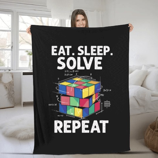 Eat Sleep Solve Repeat Math Speed Cubing Genie Fleece Blankets