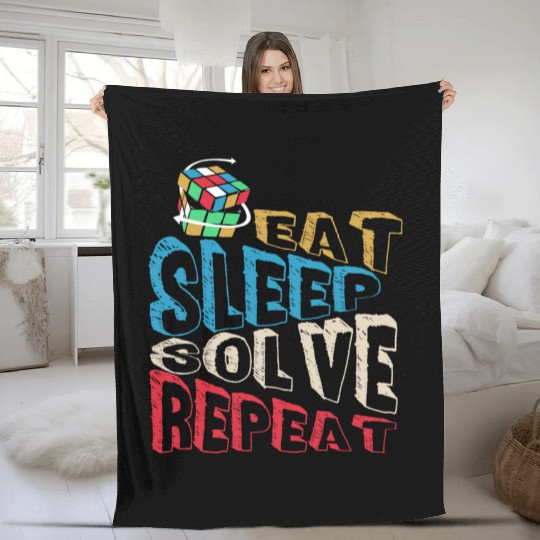Eat Sleep Solve Repeat Math Speed Cubing Genie Fleece Blankets