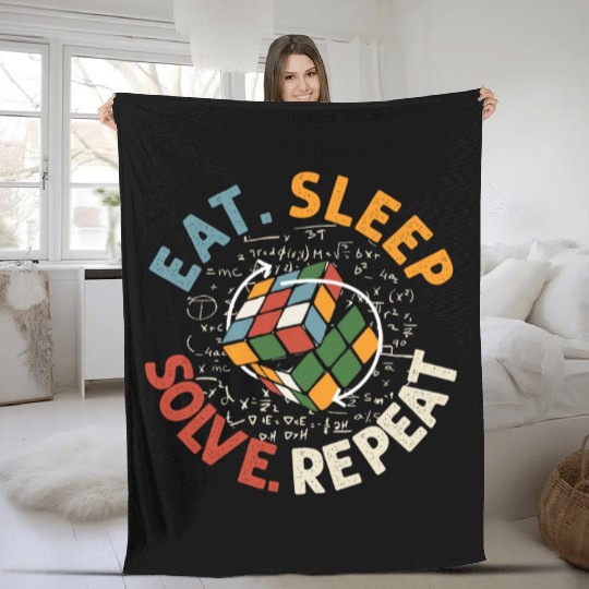 Eat Sleep Solve Repeat Math Speed Cubing Genie Fleece Blankets