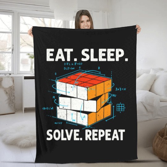 Eat Sleep Solve Repeat Math Speed Cubing Genie Fleece Blankets