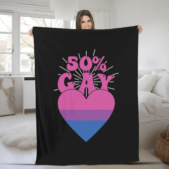 50% Gay Bisexual Pride Flag Heart LGBTQ Fleece Blankets
