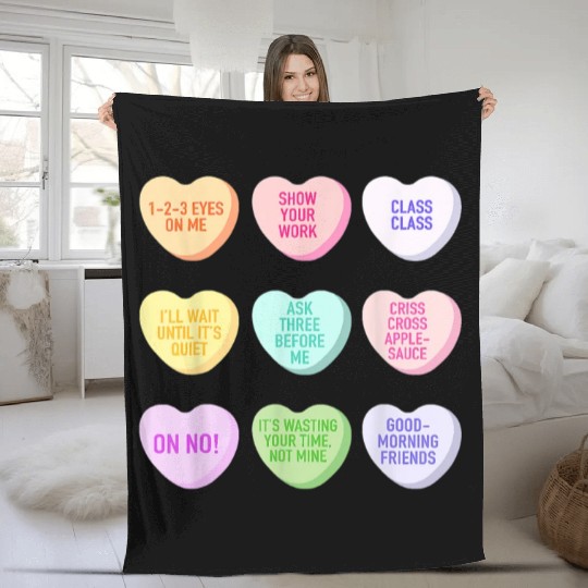 Teacher Valentines Day Conversation Heart School Fleece Blankets