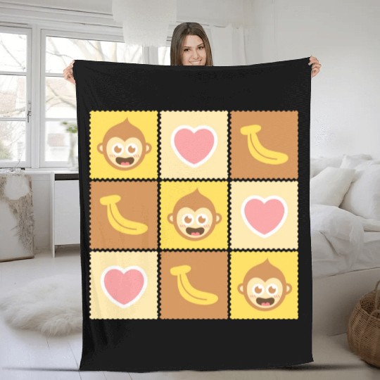 Cute Monkey and Banana Pattern Fleece Blankets