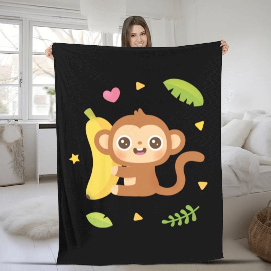 Cute Monkey and Banana Pattern 2 Fleece Blankets