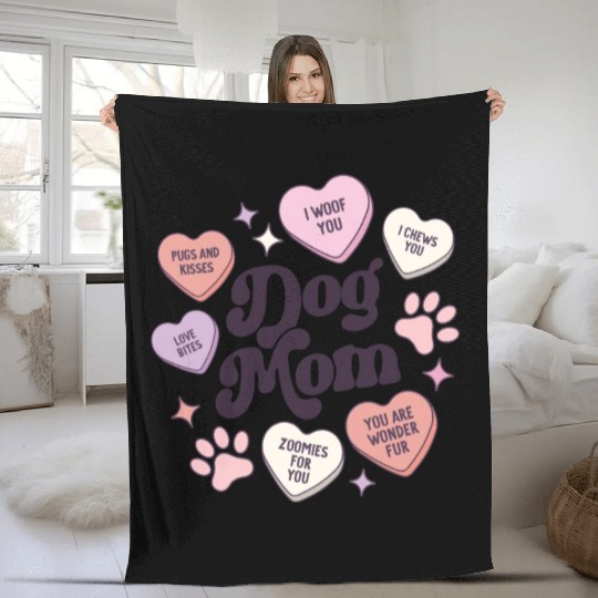 Dog Mom Valentines Day Candy Hearts Galentines Fleece Blankets