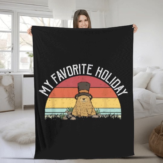 Retro Groundhog Day Gifts Groundhog Day Fleece Blankets