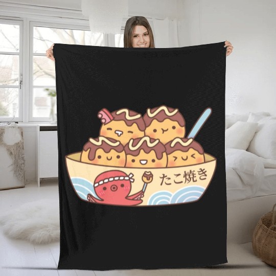 Kawaii Japanese Food Takoyaki Octopus Balls Fleece Blankets