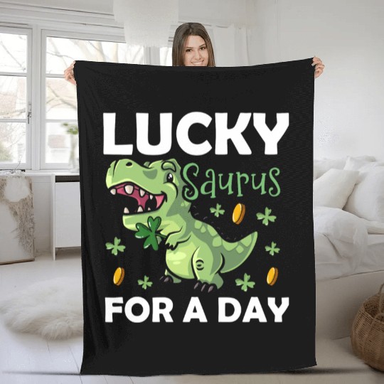 Lucky Saurus For A Day Dinosaur St. Patrick's Day Fleece Blankets