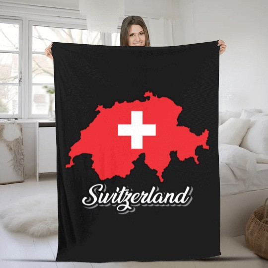 Switzerland, Schweiz, Swiss, Flag country, map Fleece Blankets