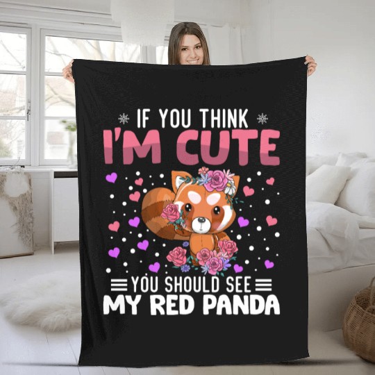 Red Panda Heart Valentine's Day Animal For Womens Fleece Blankets