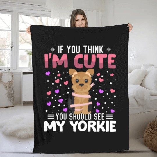 Yorkie Heart Valentine's Day Animal For Womens Fleece Blankets