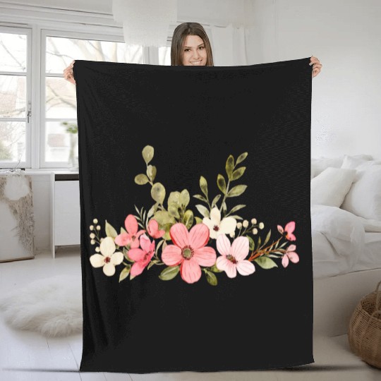 pink flower Fleece Blankets