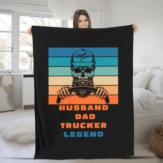 husband dad trucker legend Fleece Blankets