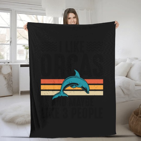 I Like Orcas and Maybe 3 People, Orca Killer Whale Fleece Blankets