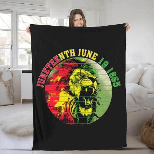 Juneteenth lion Black Pride African American Fleece Blankets
